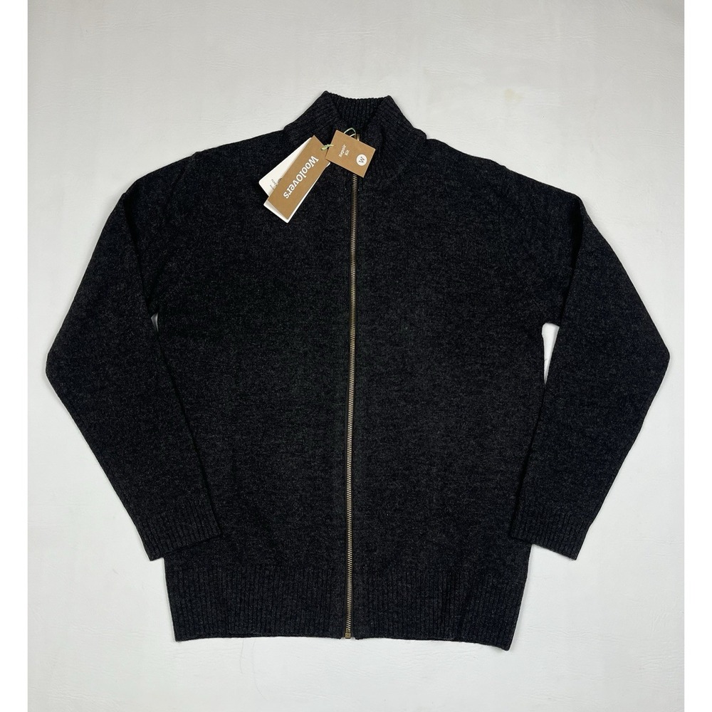 Woolovers Lincoln Cardigan Sweater Mens Medium Charcoal Gray Pure Lambswool Zip